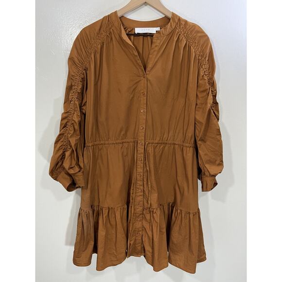 Boho Chic Avant Garde Cottagecore Lagenlook Tiered Dress M Art Terracotta Brown - Picture 1 of 16